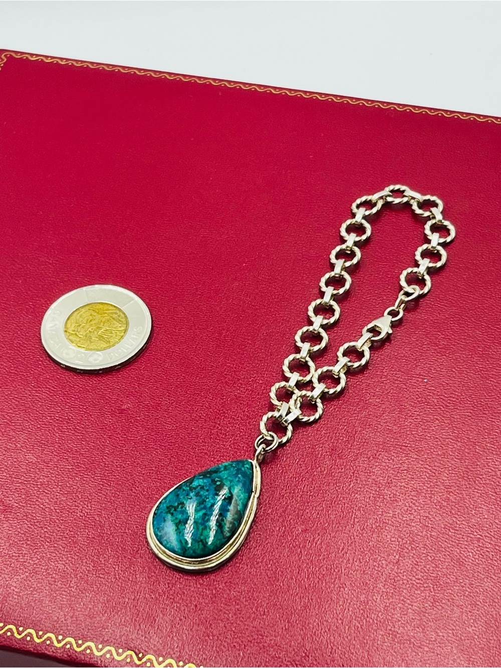 Sterling Silver Teardrop Chrysocolla Pendant Necklace in Teal